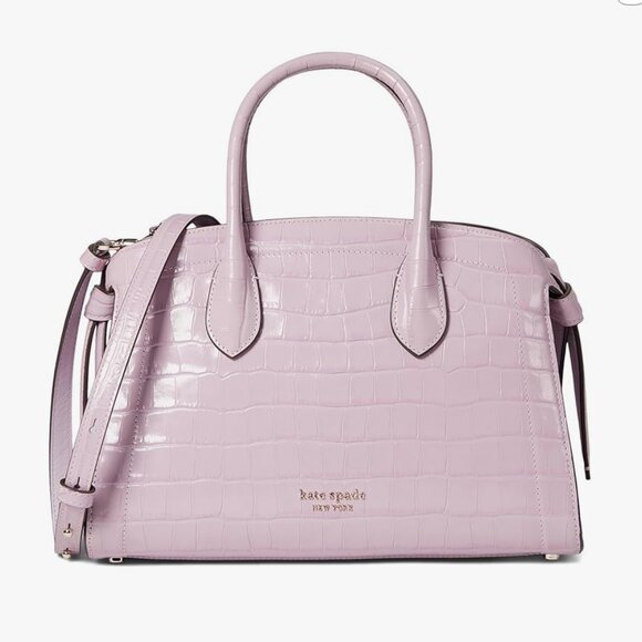 🌹2-HP-KATE SPADE NEW YORK CROC-EMBOSSED ZIP TOP LEATHER SATCHEL/VIOLET MIST/NWT
